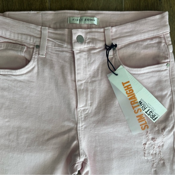 First Row Slim Straight Pink Distressed Jeans 32x32 Made in USA Flag Pocket - Picture 3 of 5
